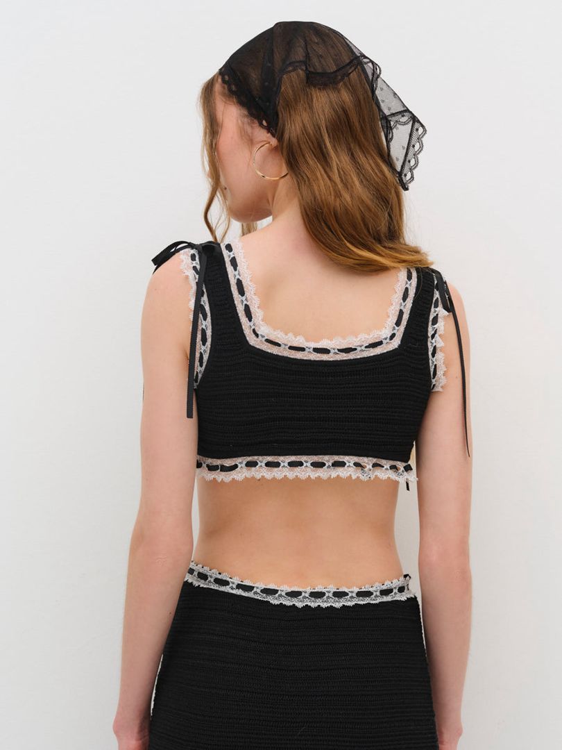 Black For Love & Lemons Mayfair Crochet Crop Top | US-KWSU38540