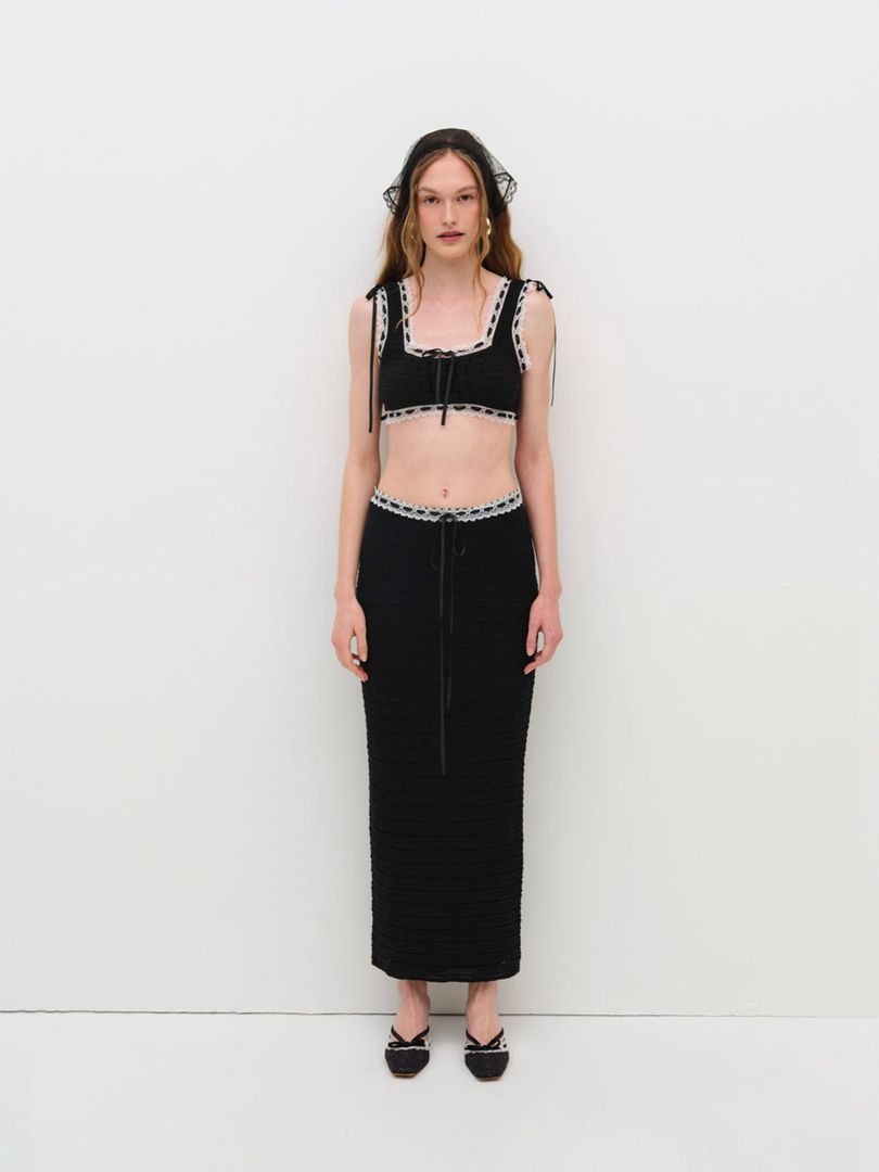 Black For Love & Lemons Mayfair Crochet Crop Top | US-KWSU38540