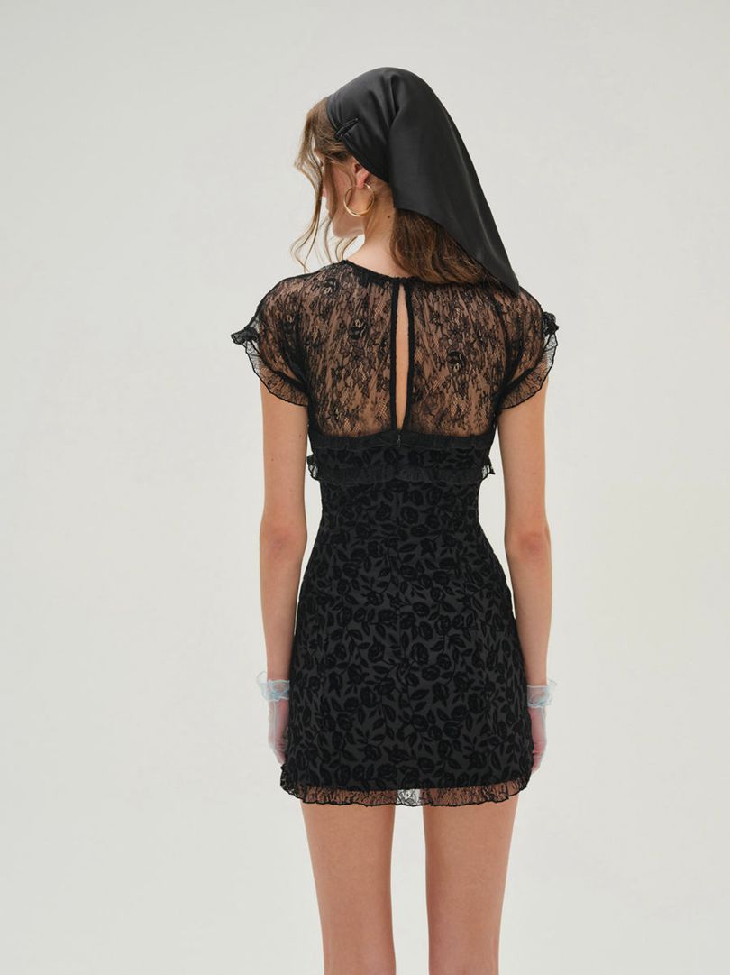 Black For Love & Lemons Midnight Velvet Mini Dress | US-ZMRE4185