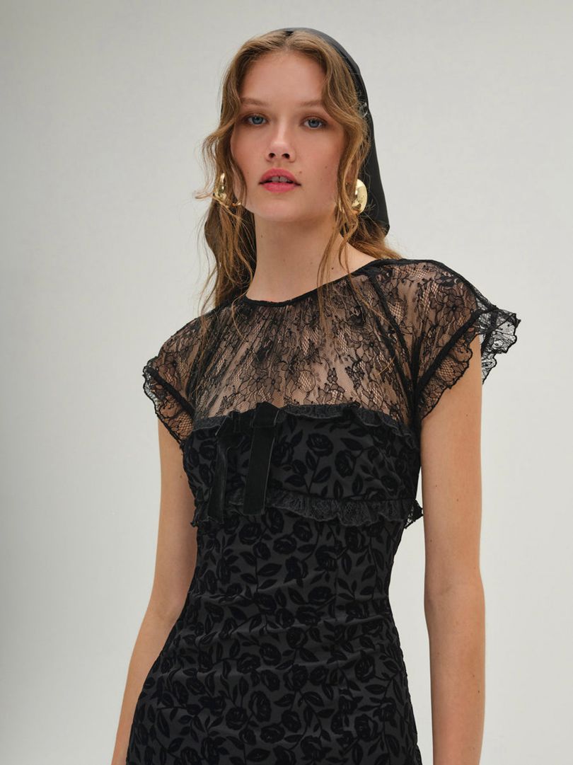 Black For Love & Lemons Midnight Velvet Mini Dress | US-ZMRE4185