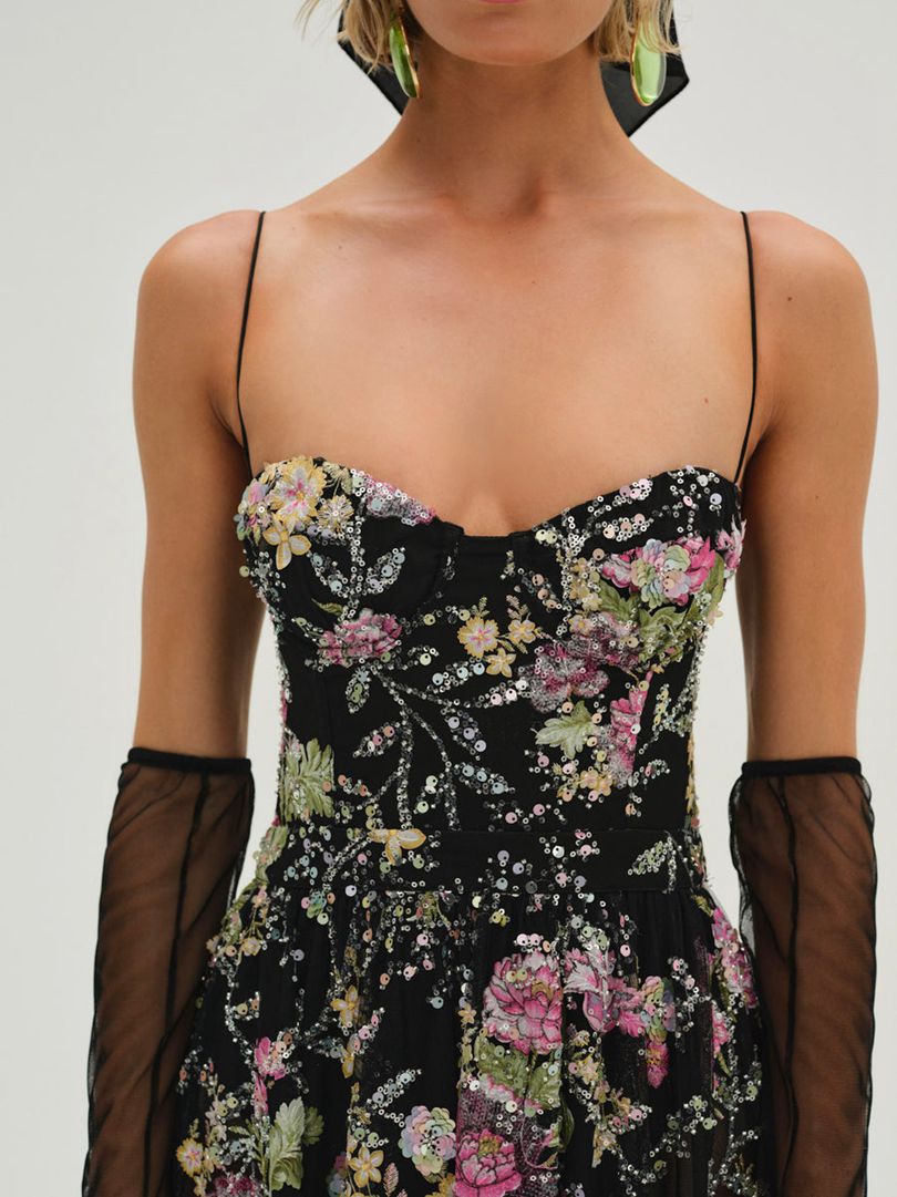 Black For Love & Lemons Night Fairy Embroidered Maxi Dress | US-AXMC21048