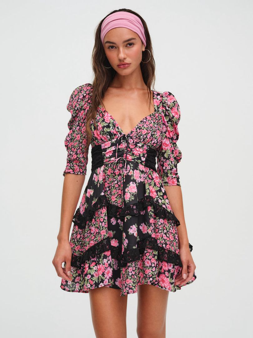 Black For Love & Lemons Rosalyn Mini Dress | US-KUZM59016