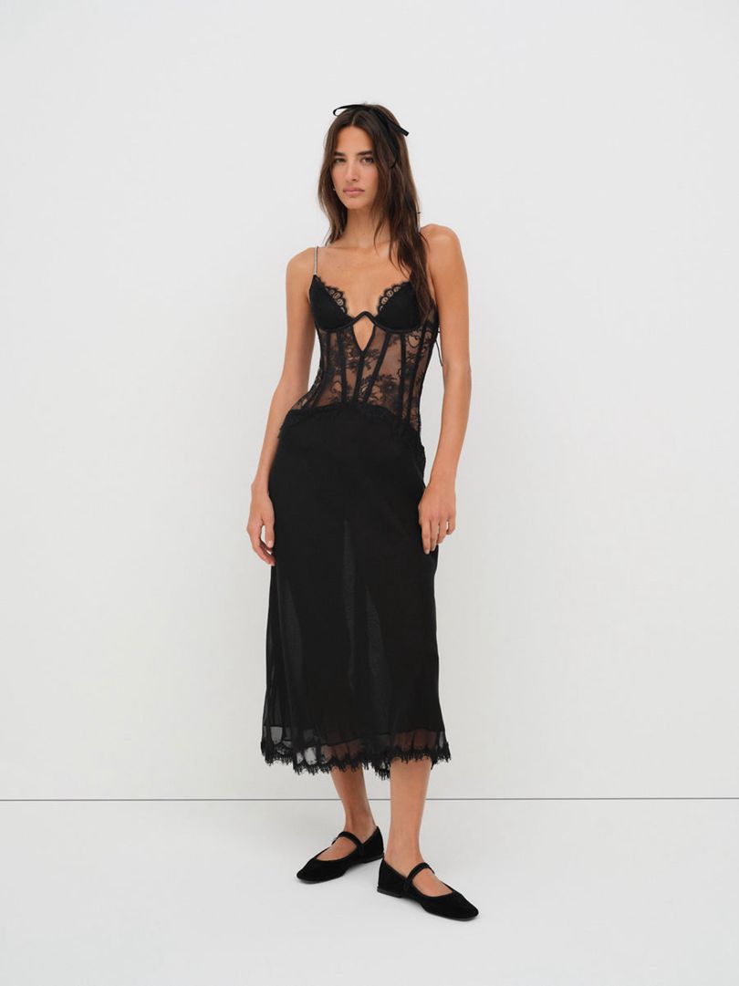 Black For Love & Lemons Sharon Slip Dress | US-CAXB91673