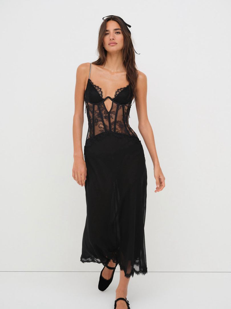 Black For Love & Lemons Sharon Slip Dress | US-CAXB91673