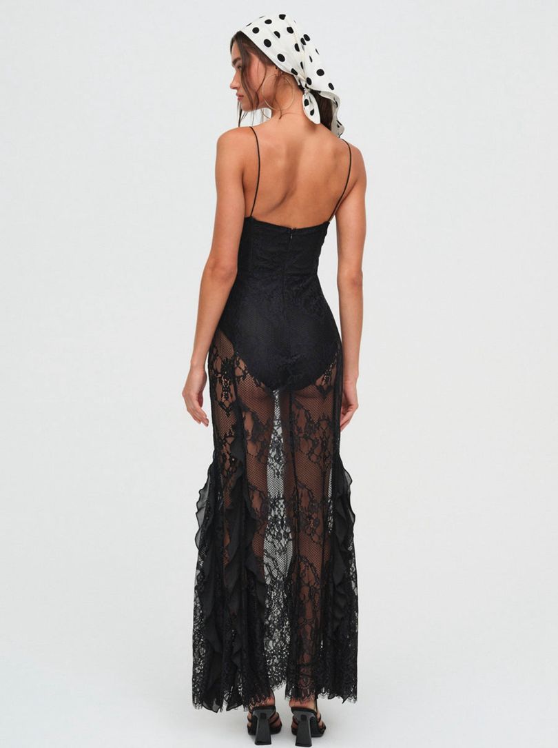 Black For Love & Lemons Shirley Lace Maxi Dress | US-ZEPV84061