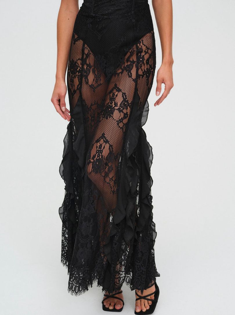 Black For Love & Lemons Shirley Lace Maxi Dress | US-ZEPV84061