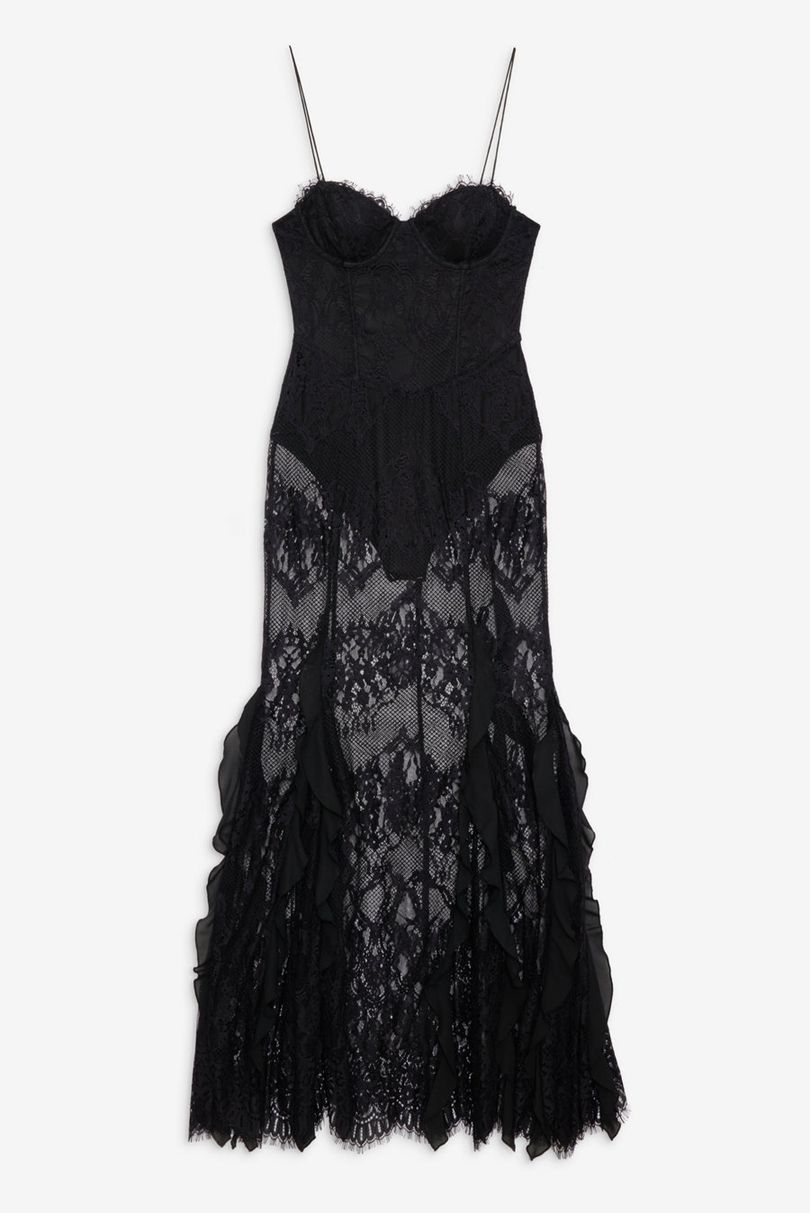 Black For Love & Lemons Shirley Lace Maxi Dress | US-ZEPV84061