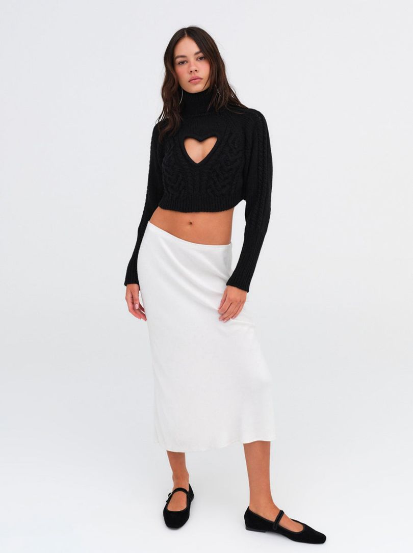 Black For Love & Lemons Vera Cropped Cut Out Sweater | US-JKZN72580