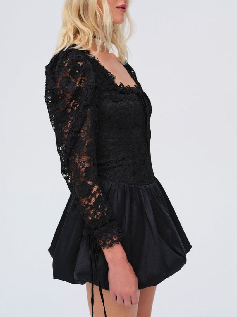 Black For Love & Lemons Waverly Lace Mini Dress | US-XJIB52971