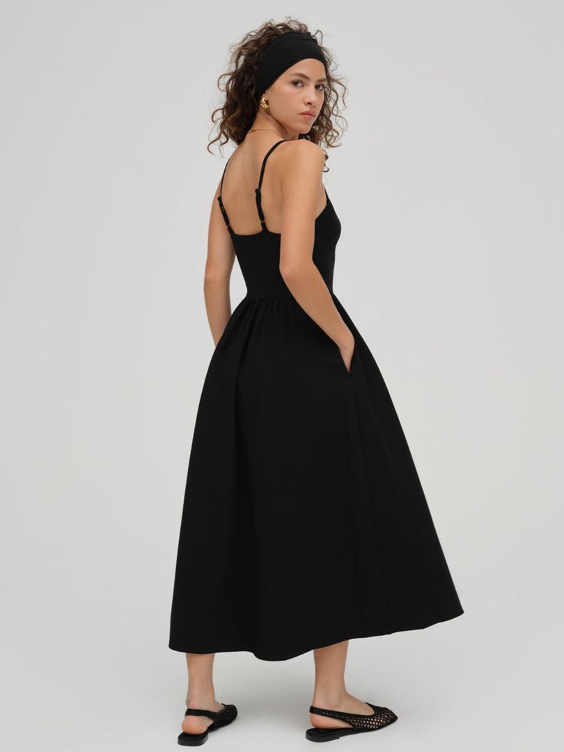 Black For Love & Lemons Wilhelmina Midi Dress | US-DGWK57403