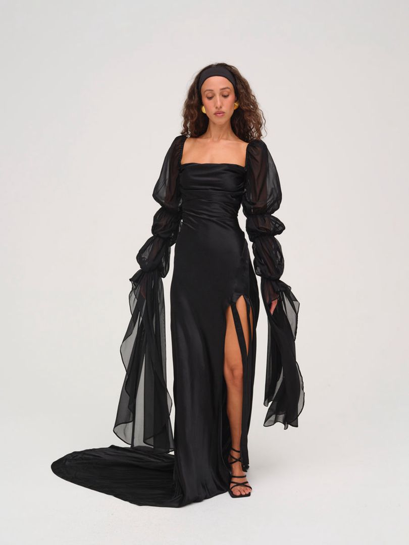 Black For Love & Lemons Willow Gown Maxi Dress | US-OGXD10457