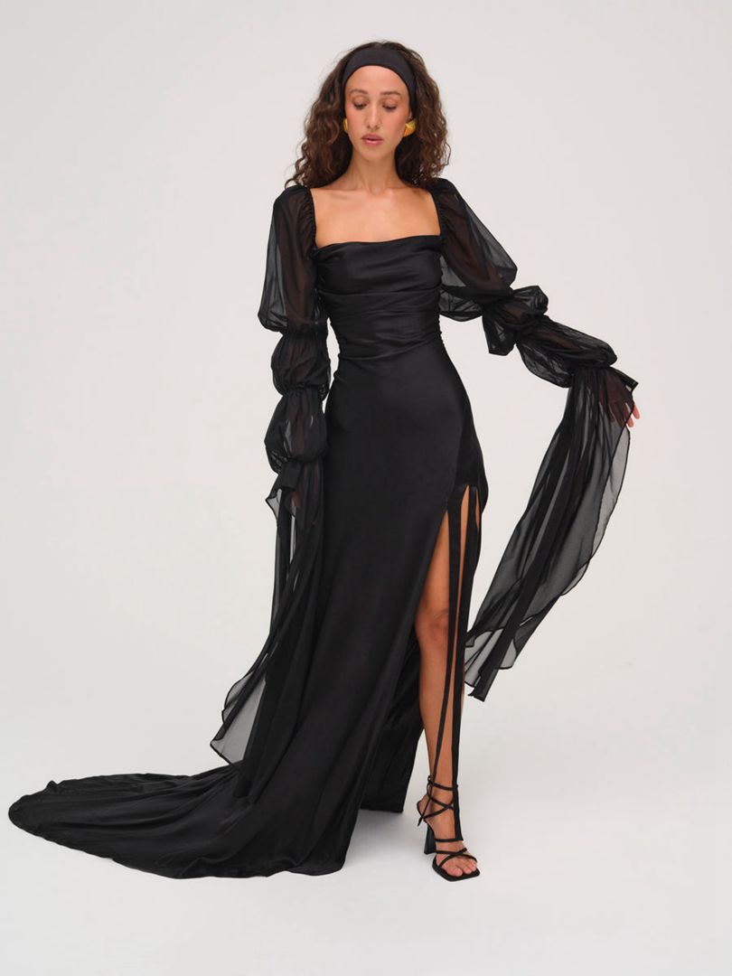 Black For Love & Lemons Willow Gown Maxi Dress | US-OGXD10457