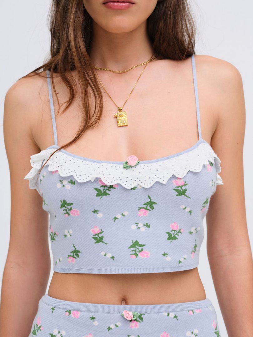 Blue For Love & Lemons Amalia Knit Crop Top | US-WFPA70318