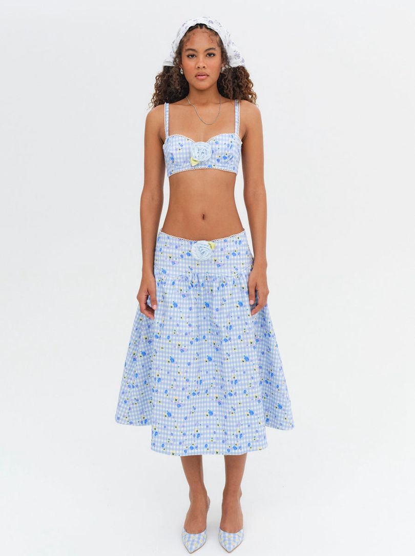 Blue For Love & Lemons Brigitta Midi Skirt | US-WAGC79316