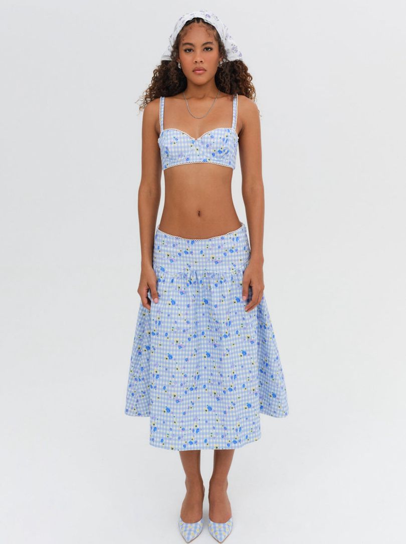 Blue For Love & Lemons Brigitta Midi Skirt | US-WAGC79316