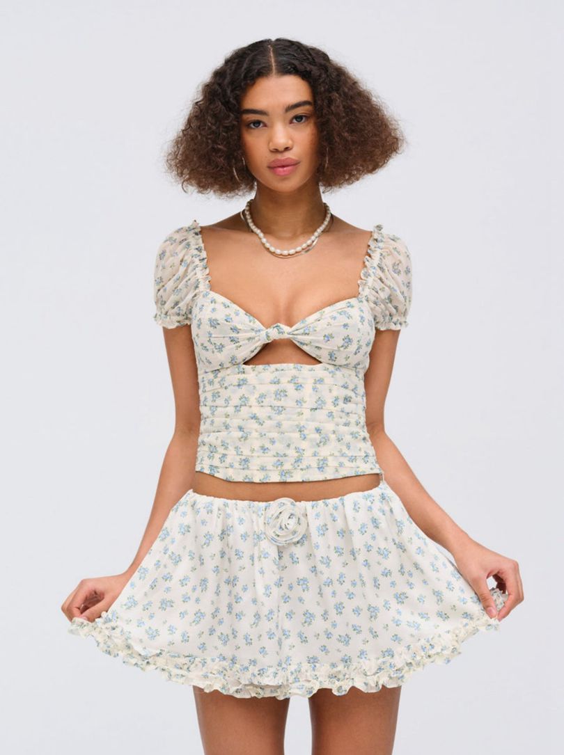 Blue For Love & Lemons Chateau Mini Skirt | US-TXRE4635