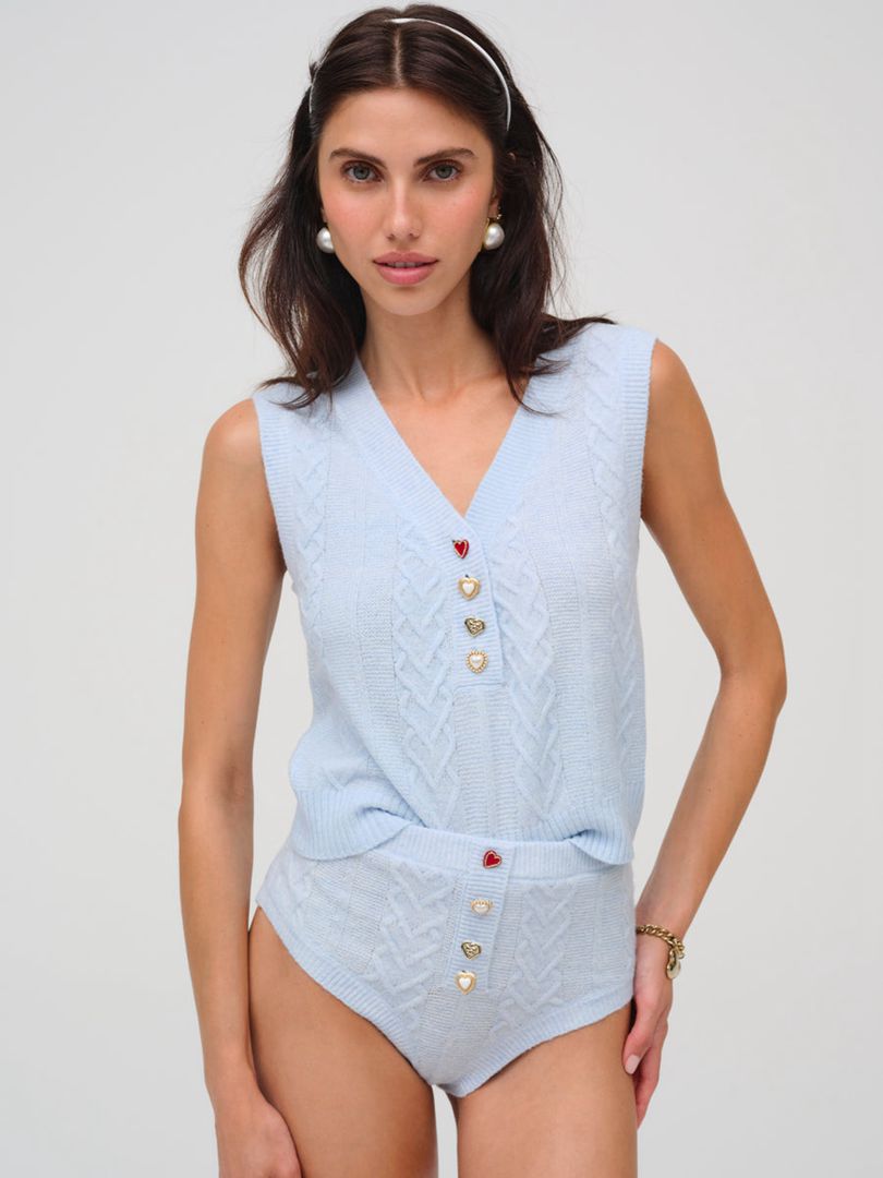 Blue For Love & Lemons Cupid Cable Knit Vest | US-PVUC54819