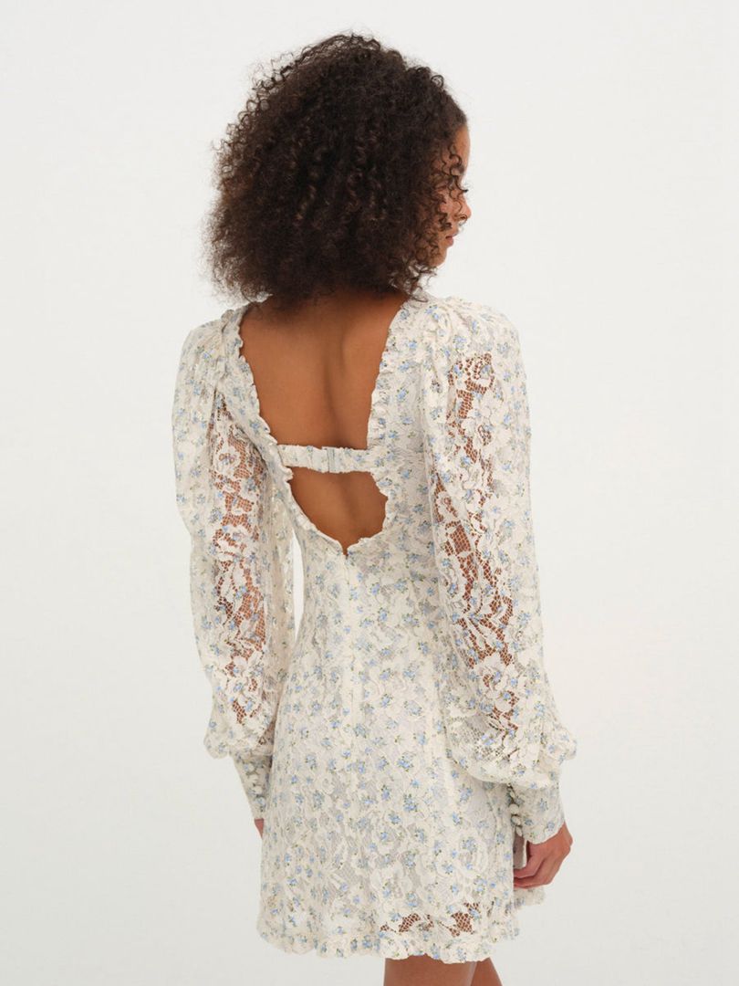 Blue For Love & Lemons Donna Long Sleeve Mini Dress | US-XKRB72985