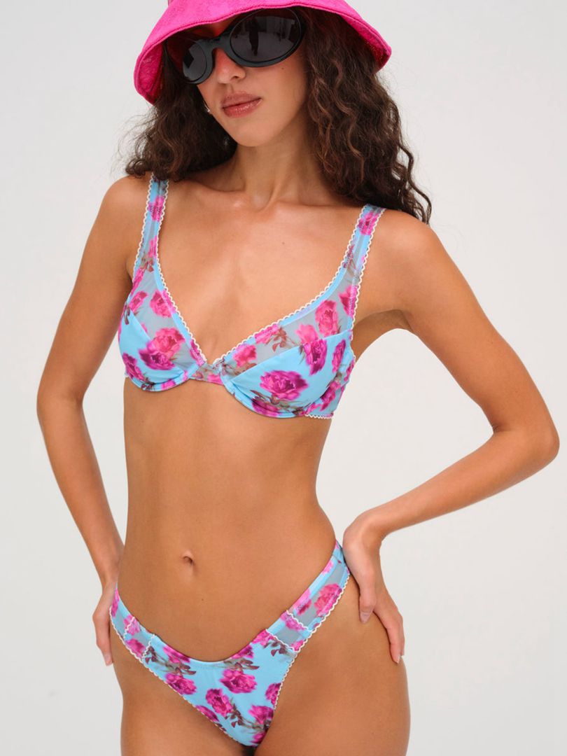 Blue For Love & Lemons Floral Stems Underwire Bikini Top | US-AFBJ87425