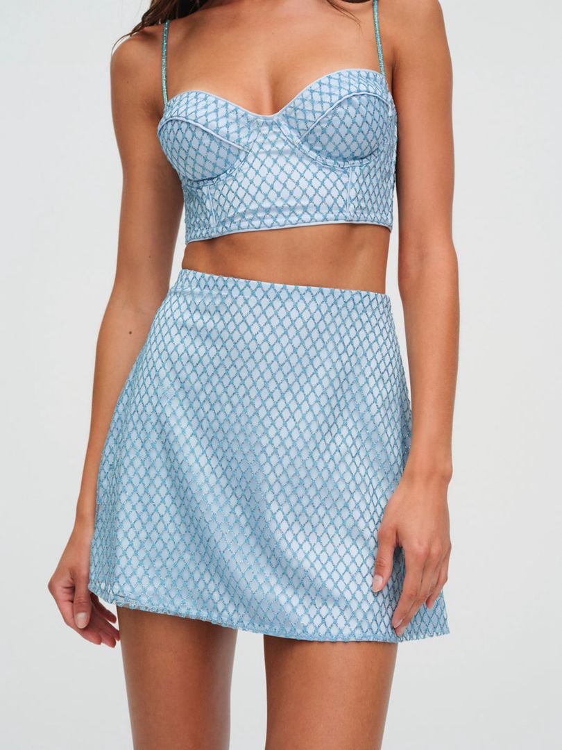 Blue For Love & Lemons Glitter Grid Mini Skirt | US-KIGL32405