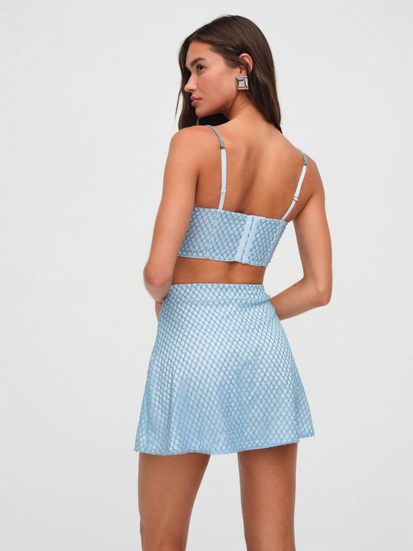 Blue For Love & Lemons Glitter Grid Mini Skirt | US-KIGL32405