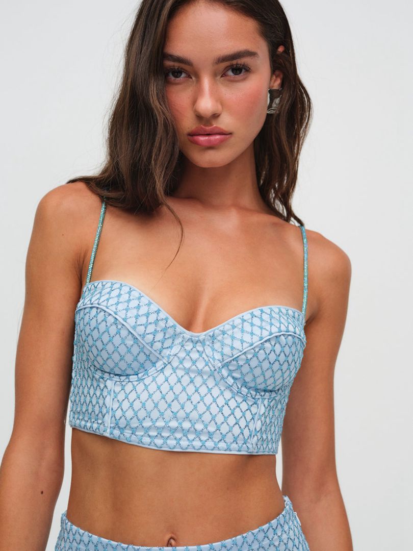 Blue For Love & Lemons Glitter Grid Top Bustier | US-ZCPV2386