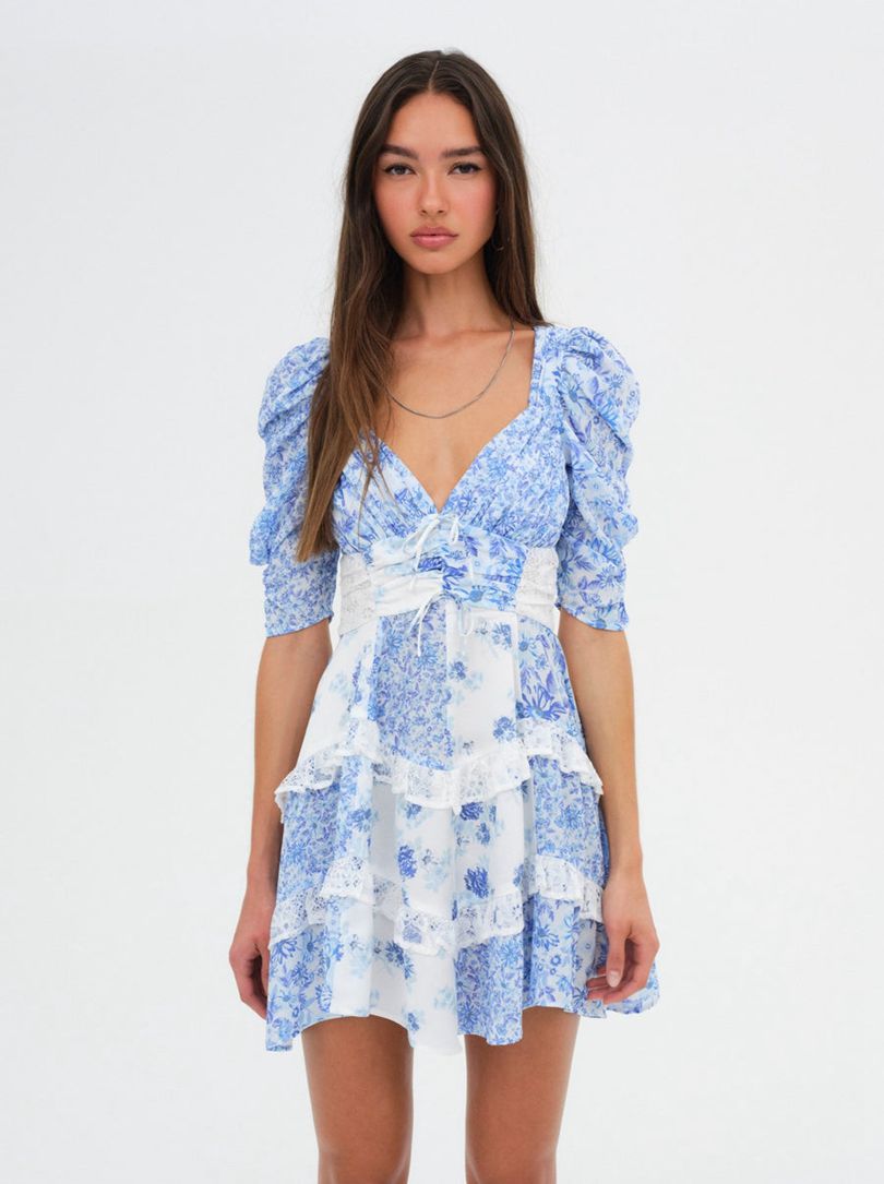 Blue For Love & Lemons Rosalyn Mini Dress | US-CRFA81945