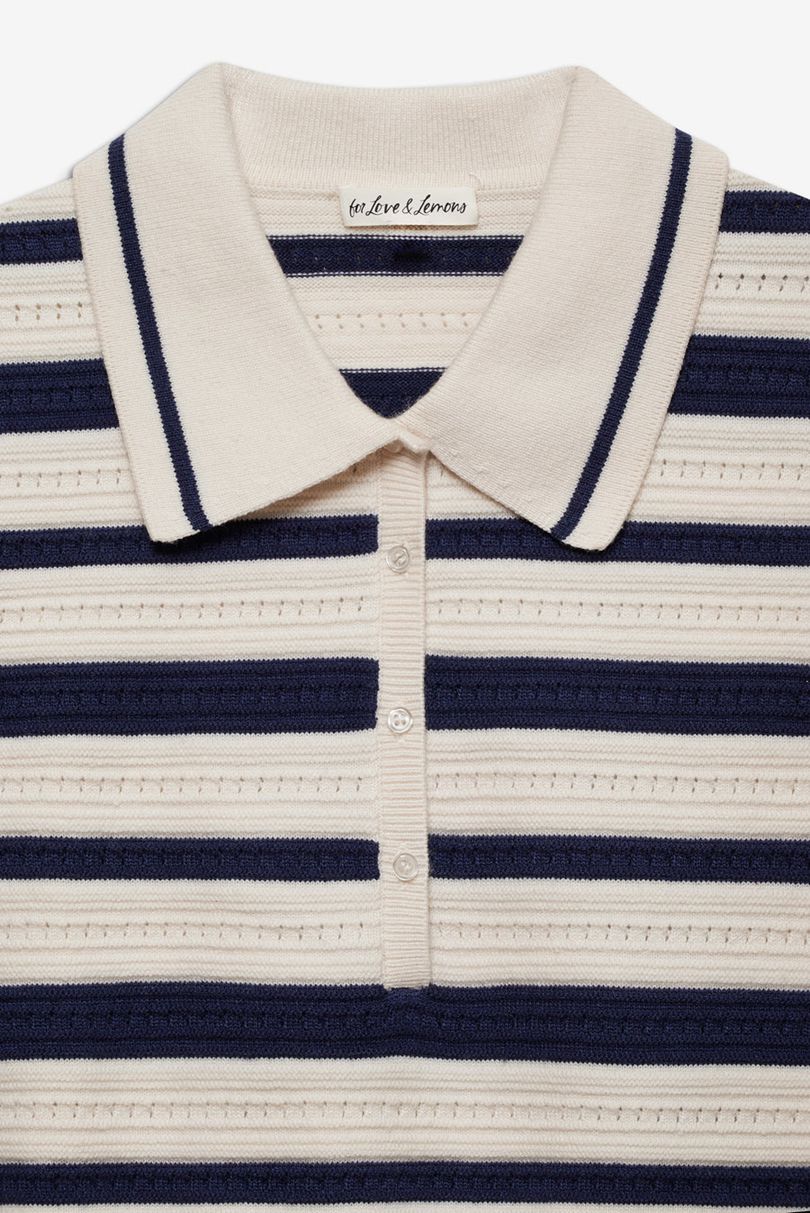 Blue For Love & Lemons Simona Pointelle Striped Polo | US-DSMR73802