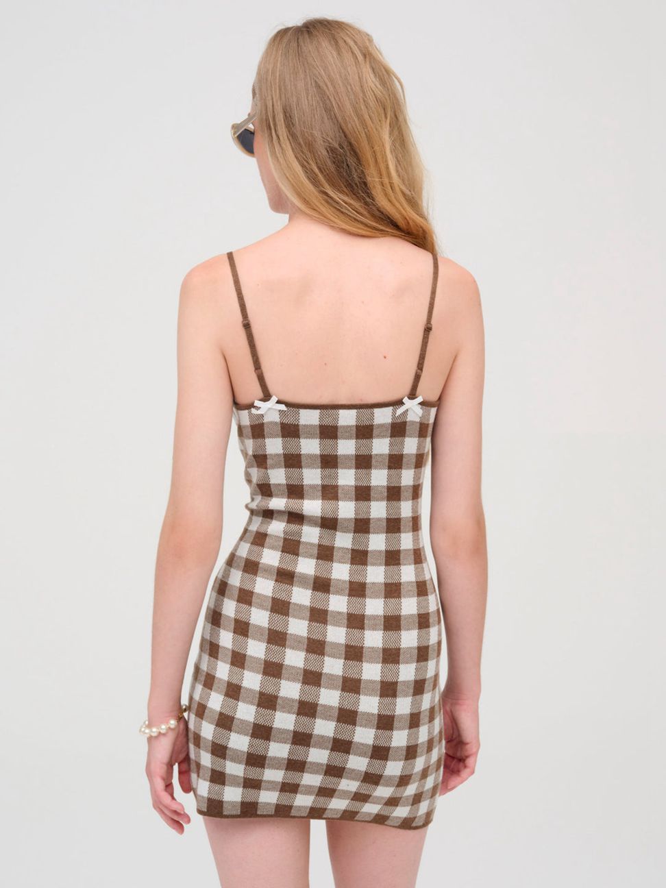 Brown / White For Love & Lemons Gingham Knit Mini Dress | US-XWQR9736