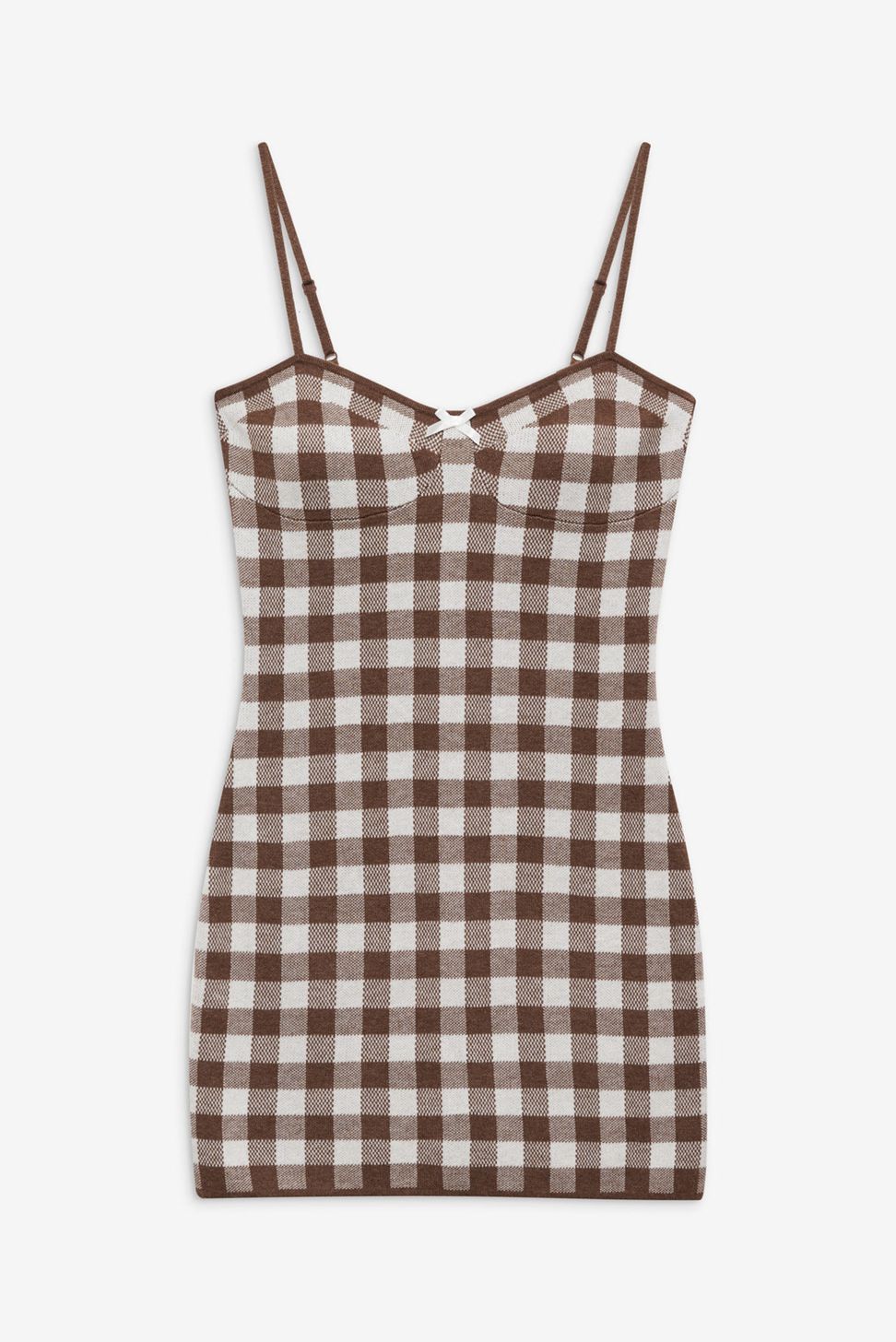 Brown / White For Love & Lemons Gingham Knit Mini Dress | US-XWQR9736