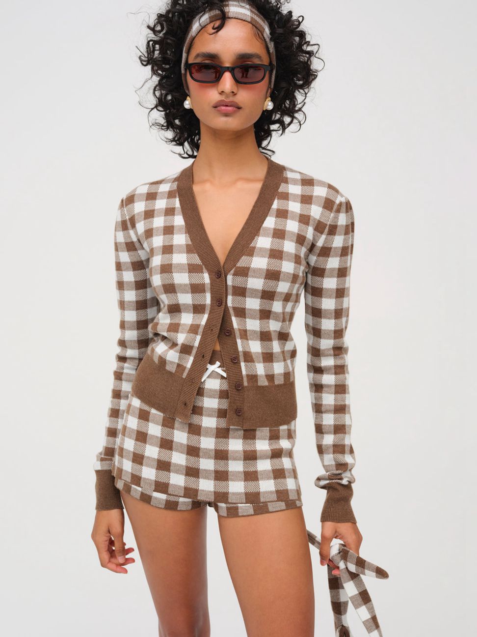 Brown / White For Love & Lemons Gingham Knit Skirt | US-SWTR43807