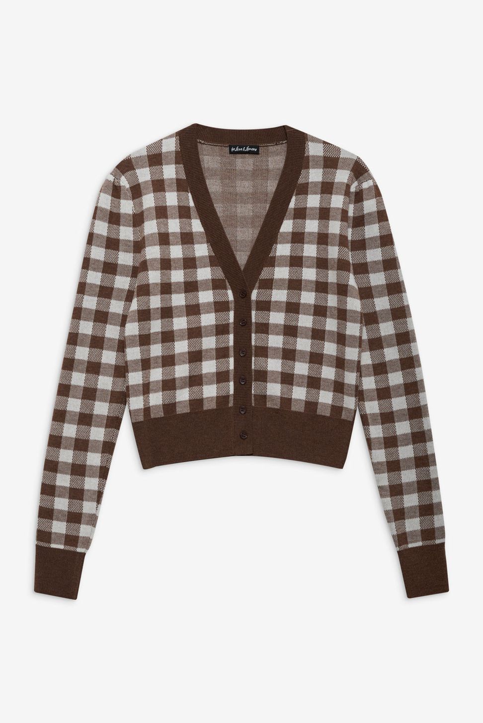 Brown / White For Love & Lemons Gingham Knit Cardigan | US-SFMD43026