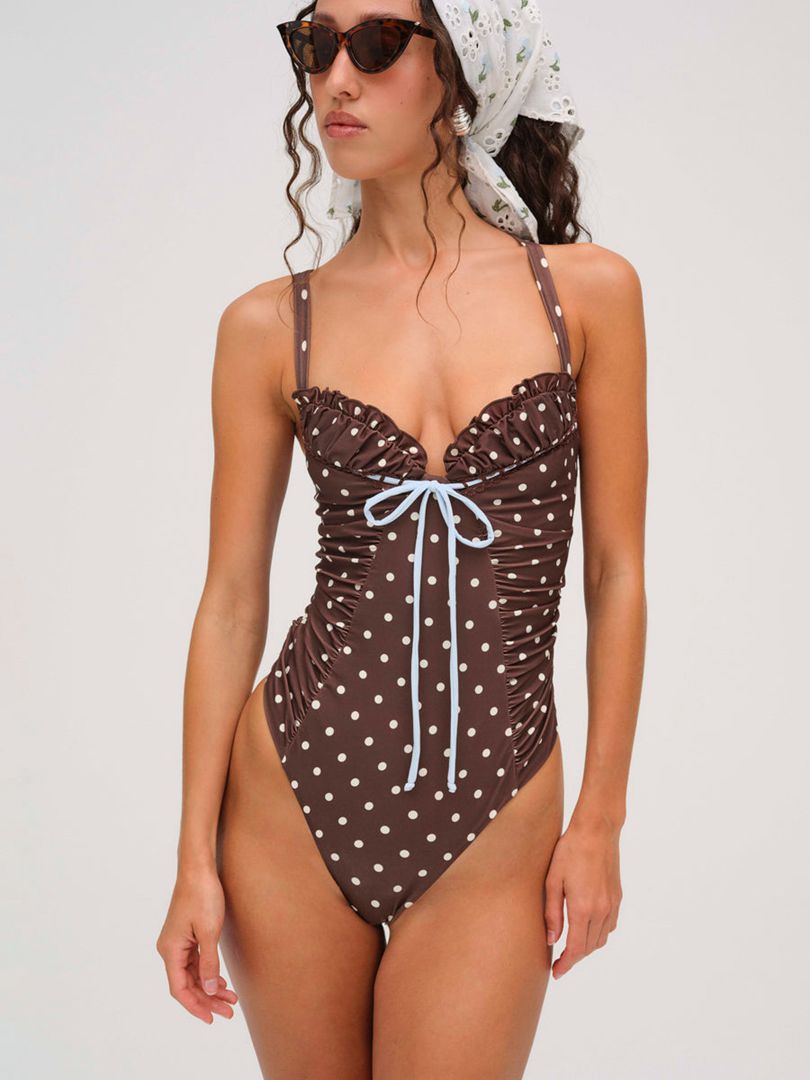 Chocolate For Love & Lemons Chocolate Dot One Piece Swimsuit | US-TVNG68942