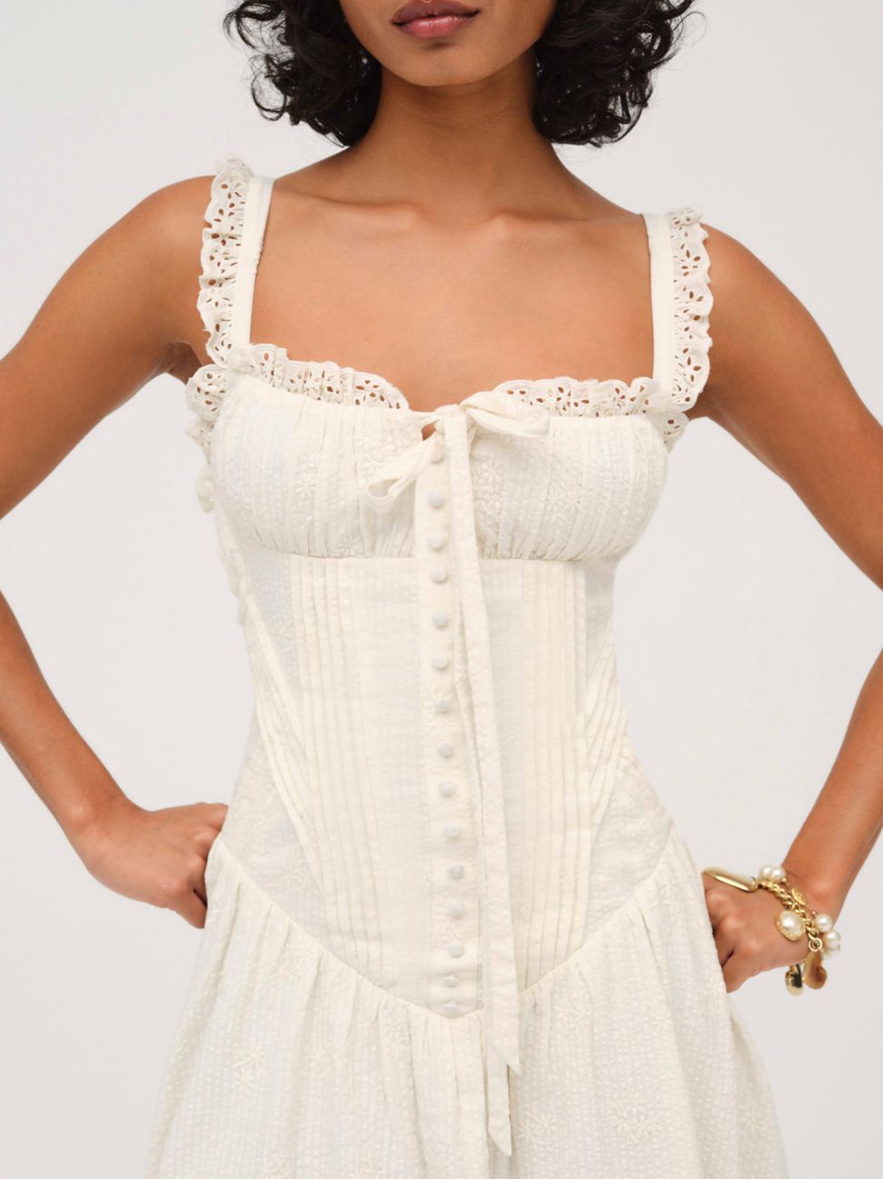 Cream For Love & Lemons Baby Daisy Poplin Midi Dress | US-VOYI35260