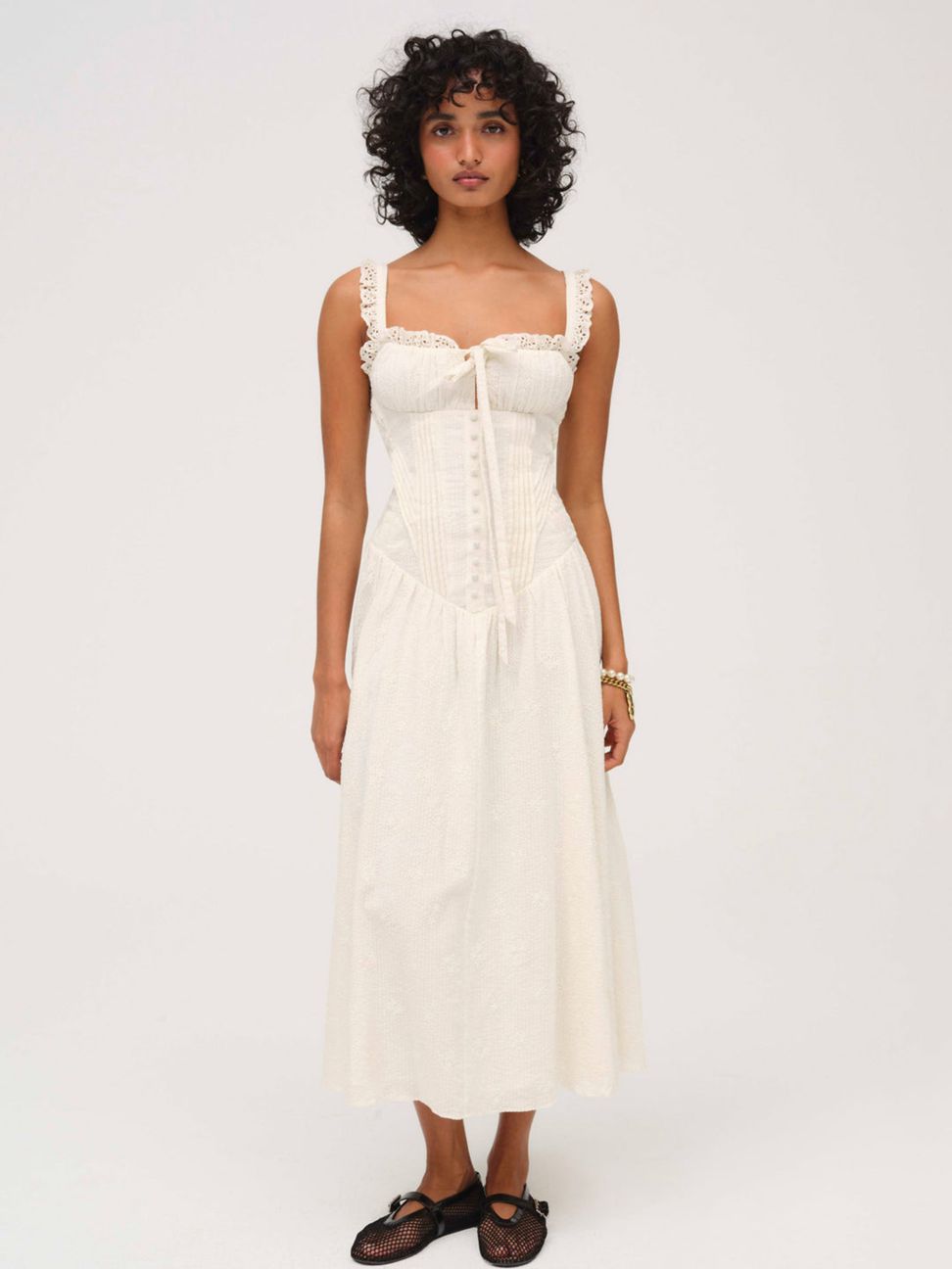 Cream For Love & Lemons Baby Daisy Poplin Midi Dress | US-VOYI35260