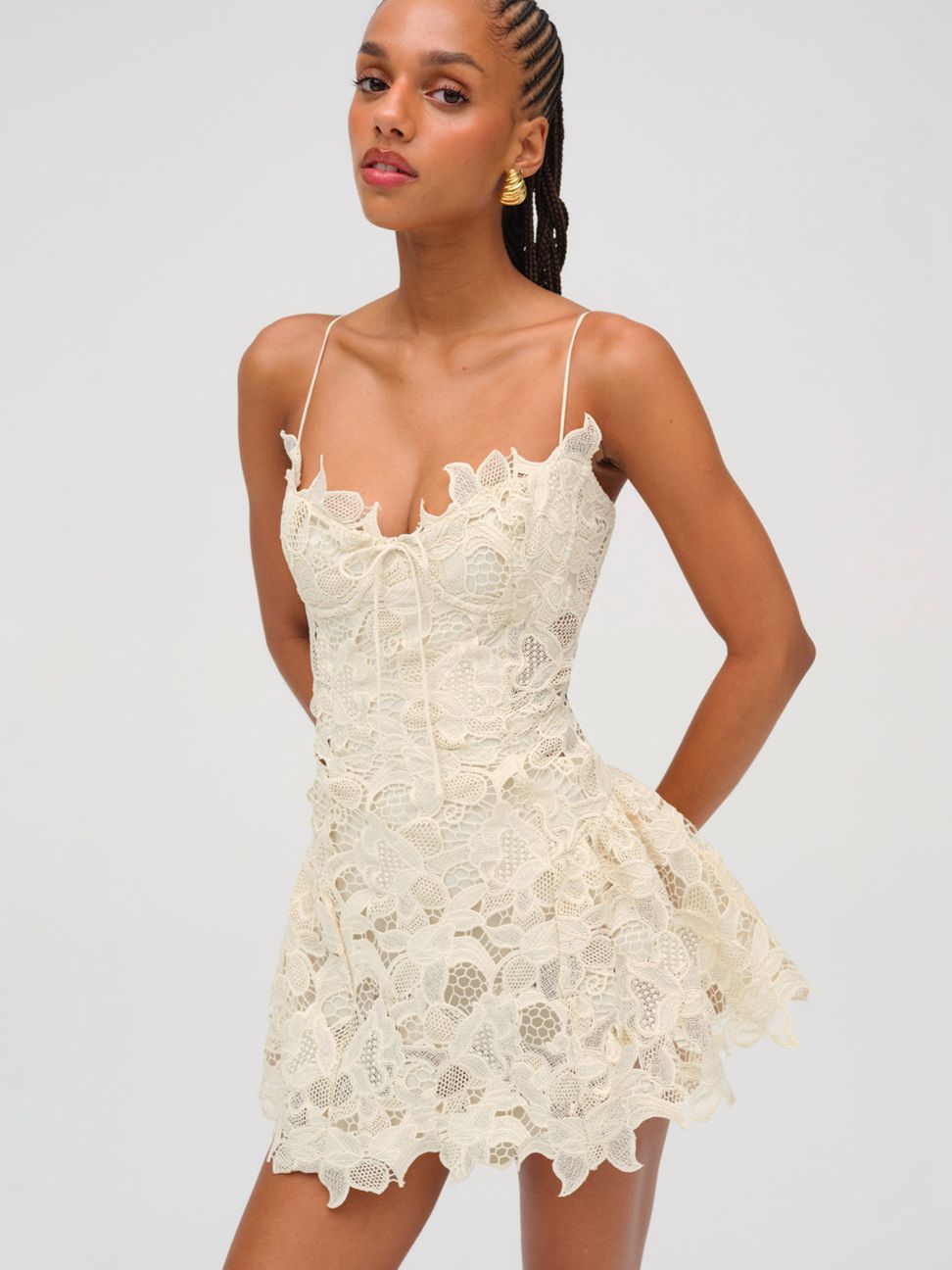 Cream For Love & Lemons Coco Lace Sleeveless Mini Dress | US-JOKH18390