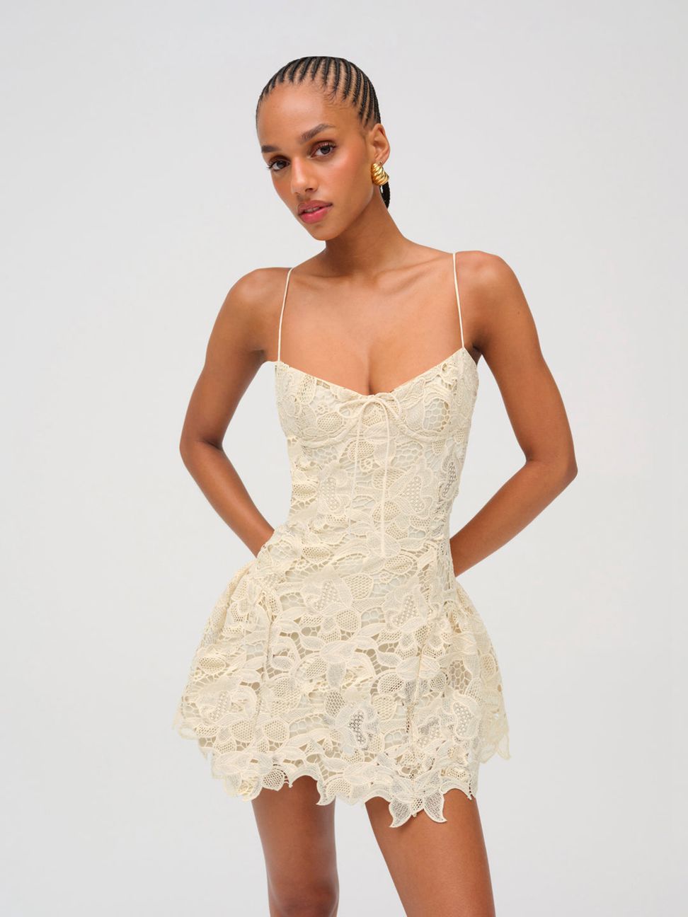 Cream For Love & Lemons Coco Lace Sleeveless Mini Dress | US-JOKH18390