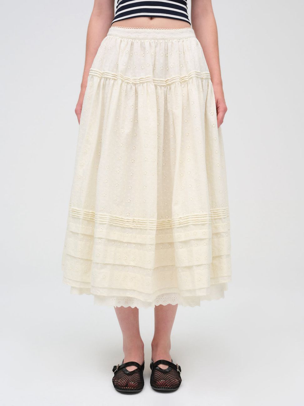 Cream For Love & Lemons Eyelet Midi Skirt | US-KSQM36415