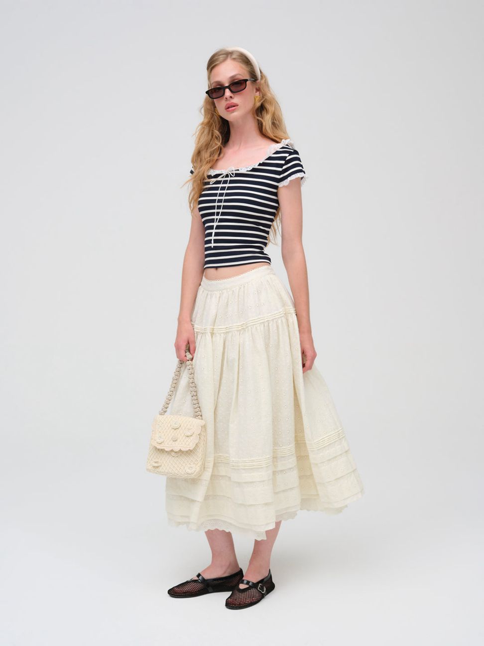 Cream For Love & Lemons Eyelet Midi Skirt | US-KSQM36415