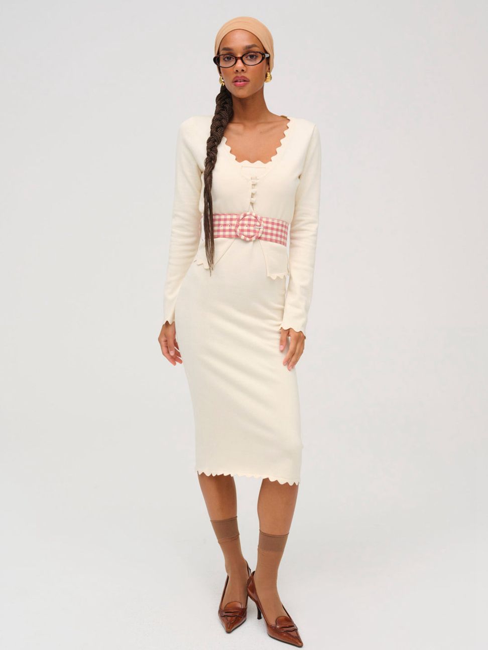 Cream For Love & Lemons Sisi Scallop Knit Midi Dress | US-IAYJ8154