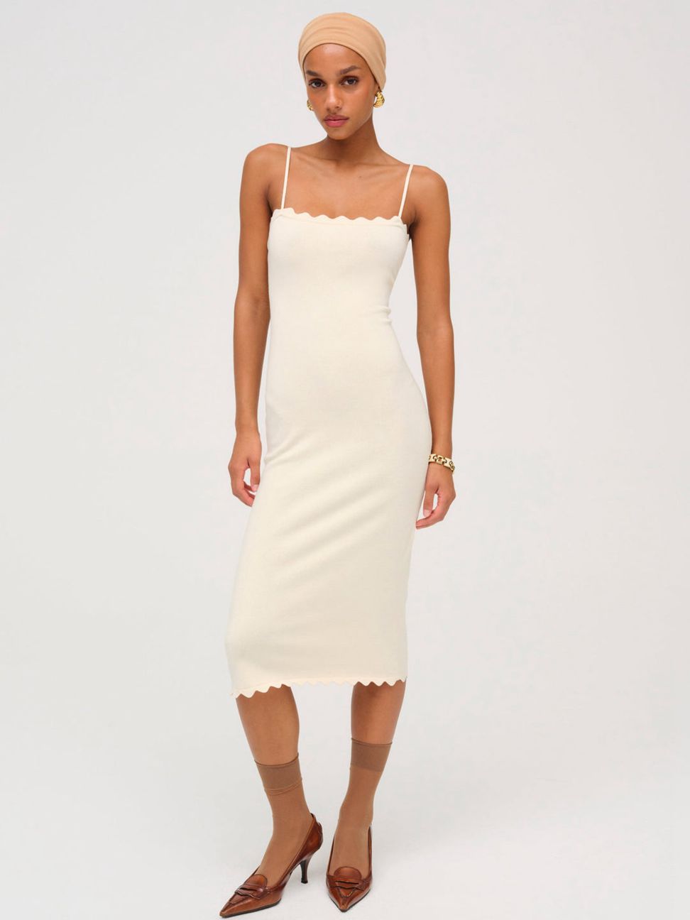 Cream For Love & Lemons Sisi Scallop Knit Midi Dress | US-IAYJ8154