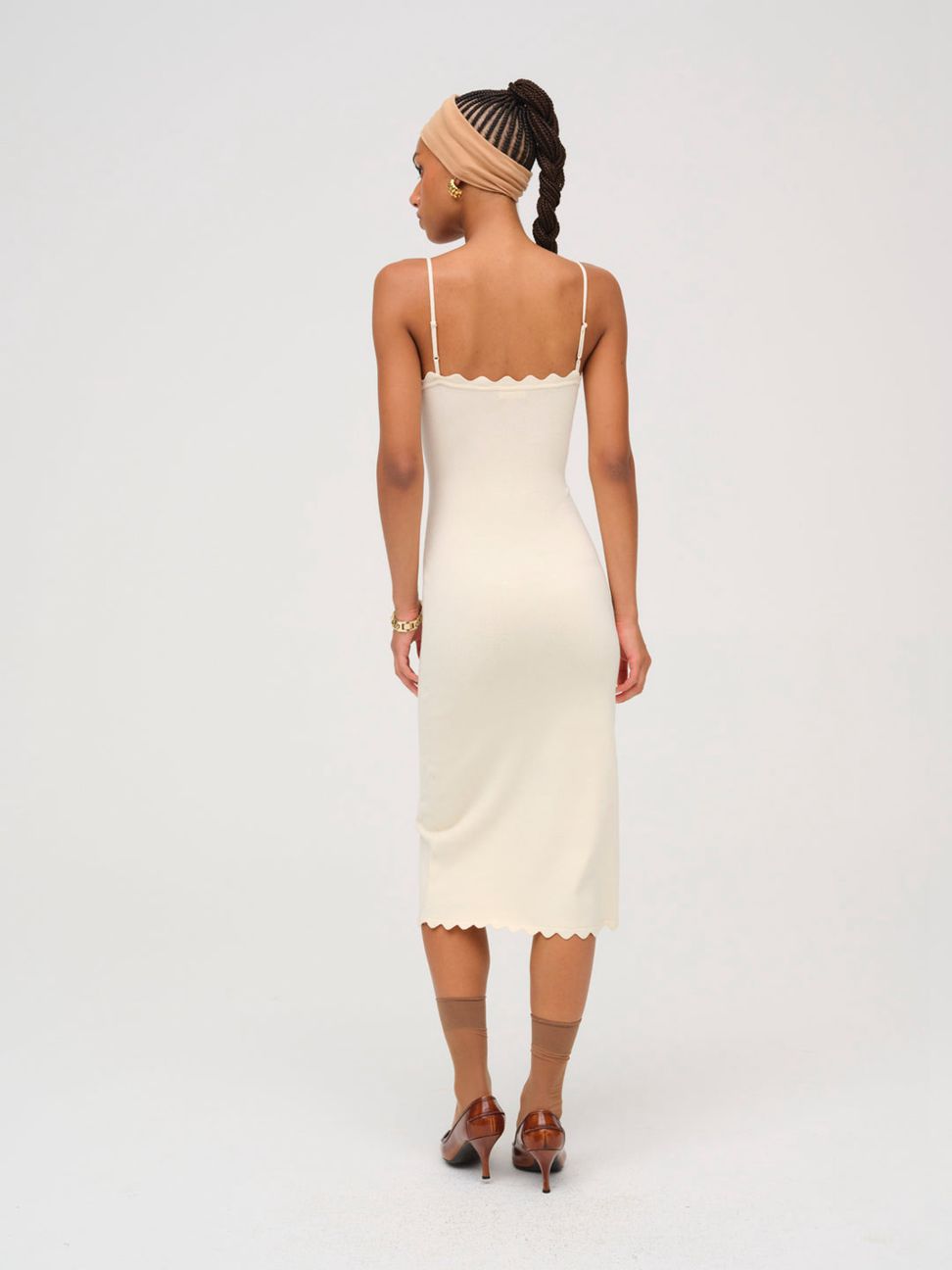 Cream For Love & Lemons Sisi Scallop Knit Midi Dress | US-IAYJ8154