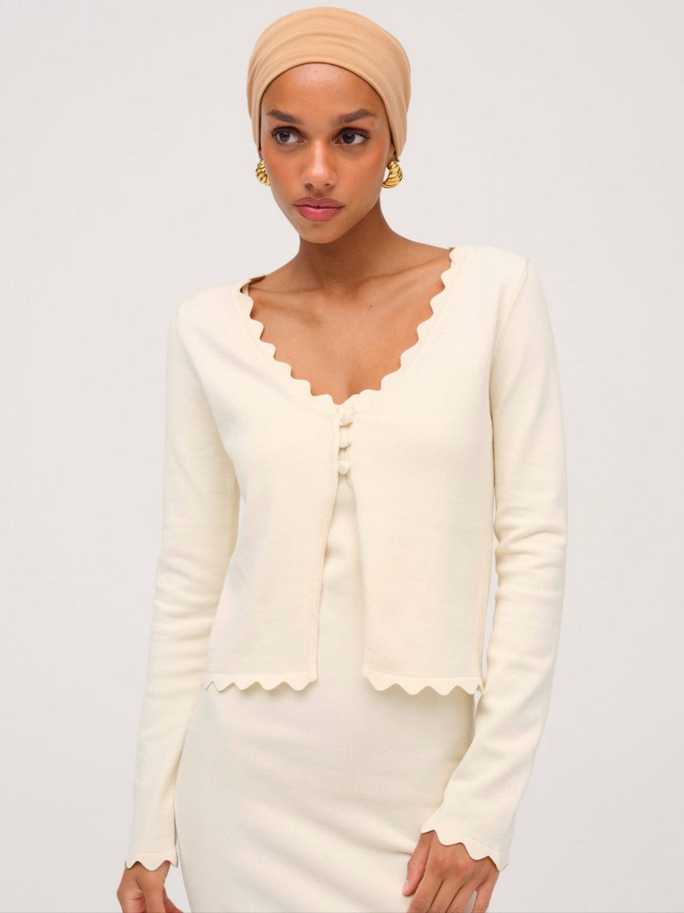 Cream For Love & Lemons Sisi Scallop Knit Cardigan | US-QTUD6984