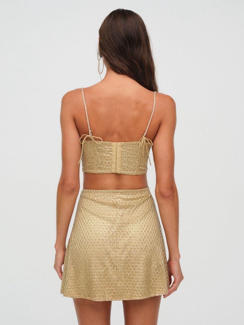 Gold For Love & Lemons Glitter Grid Mini Skirt | US-WAKQ54793