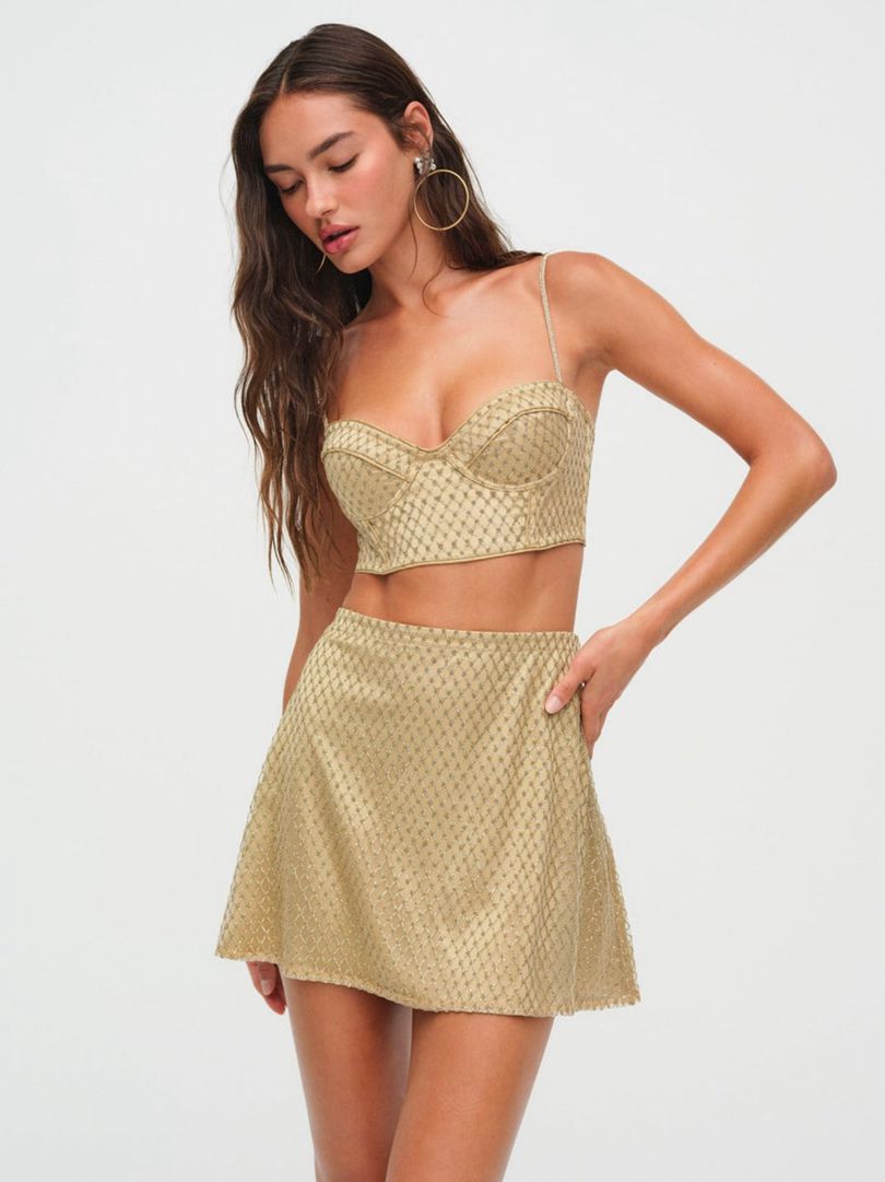 Gold For Love & Lemons Glitter Grid Mini Skirt | US-WAKQ54793