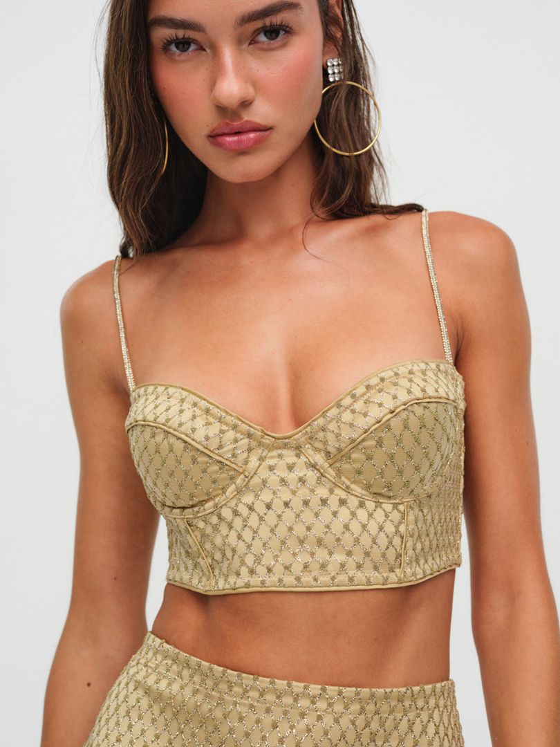 Gold For Love & Lemons Glitter Grid Top Bustier | US-DJSZ45102