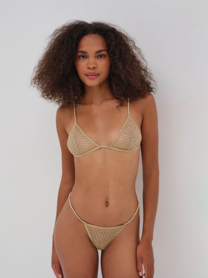 Gold For Love & Lemons Glitter Thong | US-UOAC64913