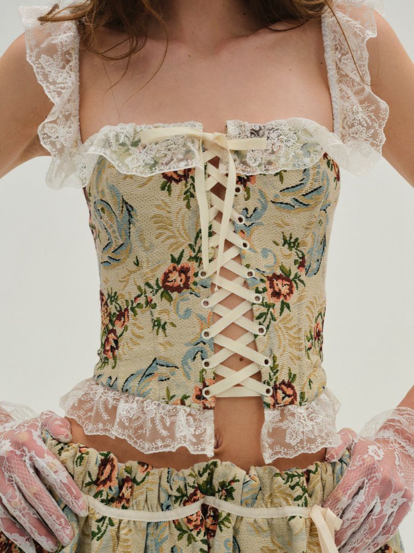 Green For Love & Lemons Baroque Jacquard Corset Top | US-HLWF92843