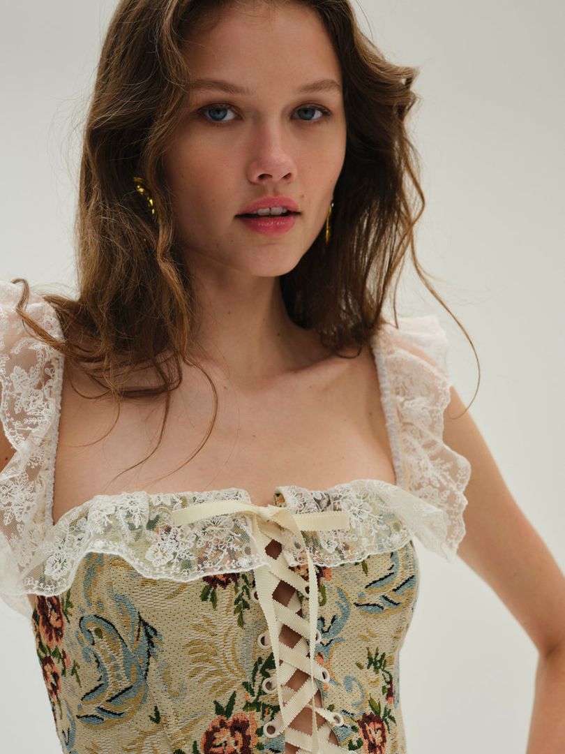 Green For Love & Lemons Baroque Jacquard Corset Top | US-HLWF92843