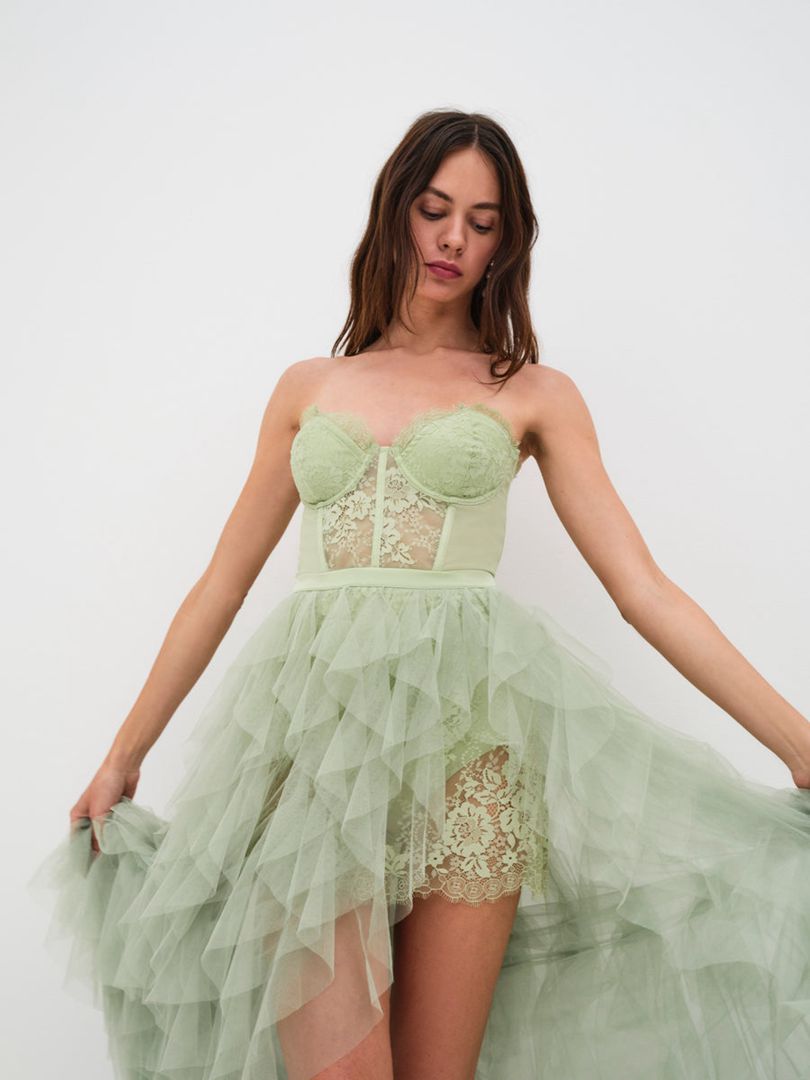 Green For Love & Lemons Bustier Gown Maxi Dress | US-CSHJ38501